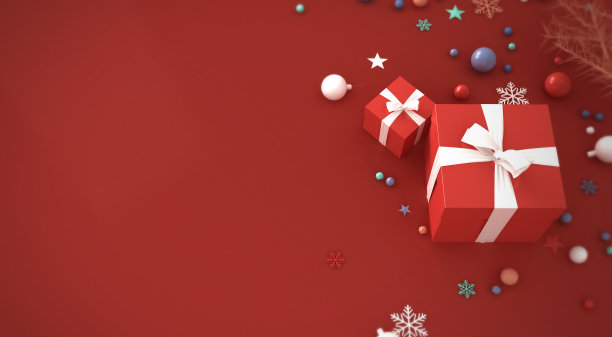 具有节日、圣诞节和新年概念的设计背景。3d渲染礼品盒的旗帜和卡片设计。图片下载