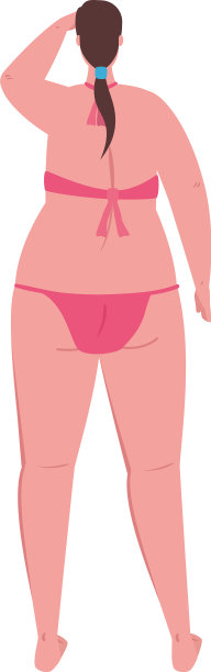 可爱的丰满女人回到粉红色的泳衣上图片下载