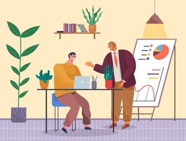 项目管理和财务报告概念。老板收到经理的演示文稿。图片下载