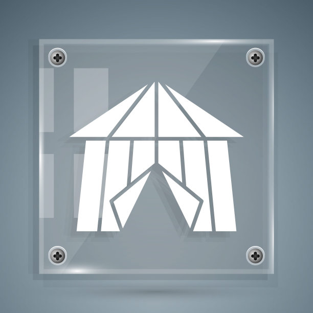 白色马戏团帐篷图标孤立在灰色背景。狂欢节野营帐篷。游乐园。方形玻璃面板。向量图片下载
