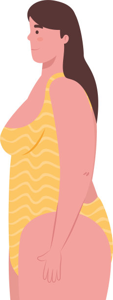 可爱丰满的女人在黄色的泳衣在白色图片下载