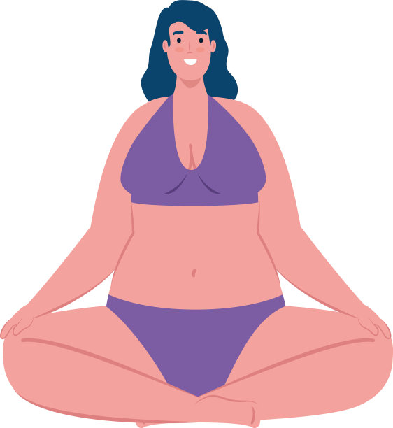 可爱的胖女人坐在紫色的泳衣图片下载