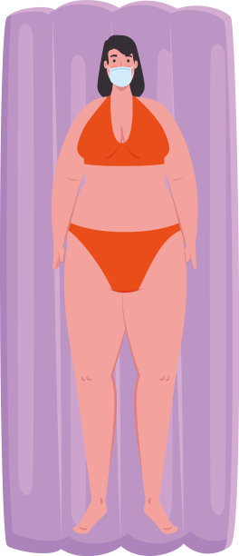 可爱的胖女人戴着医用面具躺着图片下载