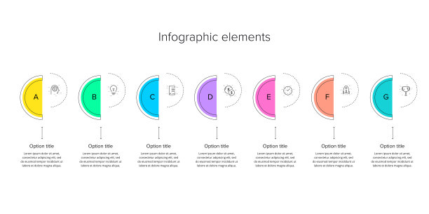 带有7个步骤的圆圈的业务流程图信息图。循环的企业工作流图形元素。公司流程图演示幻灯片模板。矢量信息图形设计。图片下载