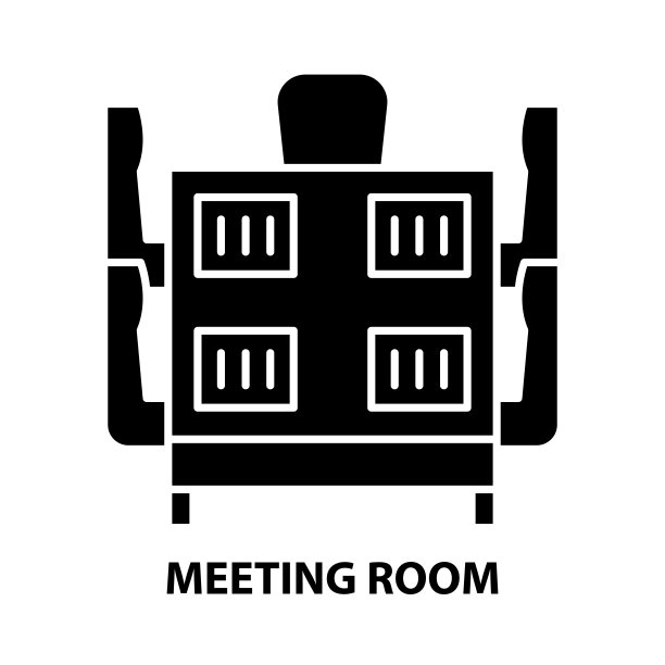 会议室图标，黑色矢量符号与可编辑的笔触，概念插图图片下载