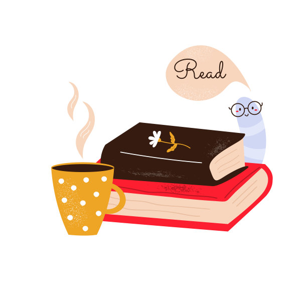 矢量插图的一堆书和有趣的书虫在一个扁平的风格。图片下载