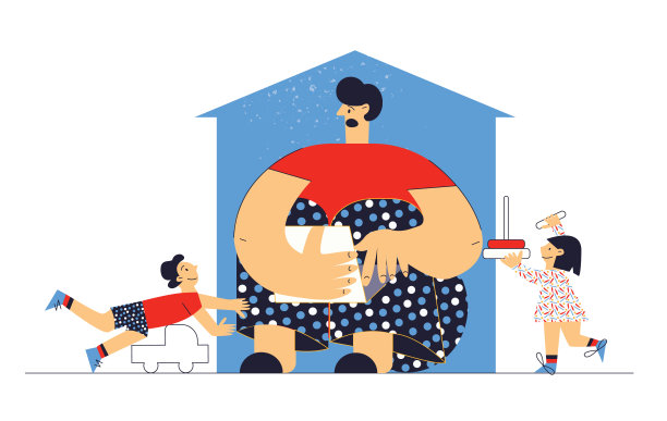 沮丧的父母在家工作困难的养育平面矢量卡通插图孤立在白色图片下载