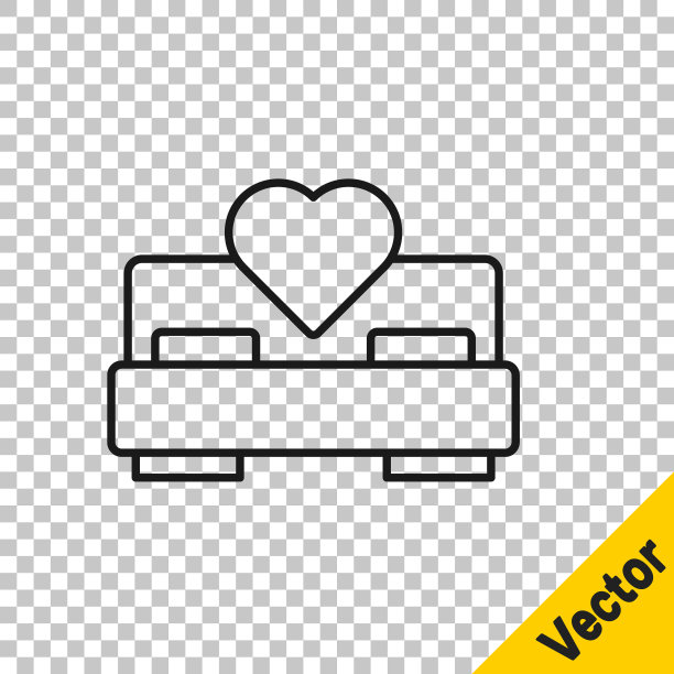 黑线卧室图标隔离在透明背景上。婚礼，爱情，婚姻的象征。蜜月系列的卧室创意图标。向量图片下载