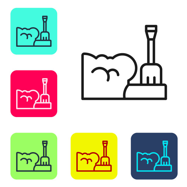 在白色背景上孤立的雪堆图标的铲子。设置图标的颜色方形按钮。向量图片下载