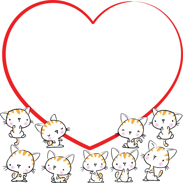 向量卡通猫与爱的边界图片下载