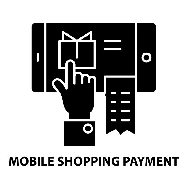 移动购物支付图标，黑色矢量符号可编辑笔画，概念说明图片下载