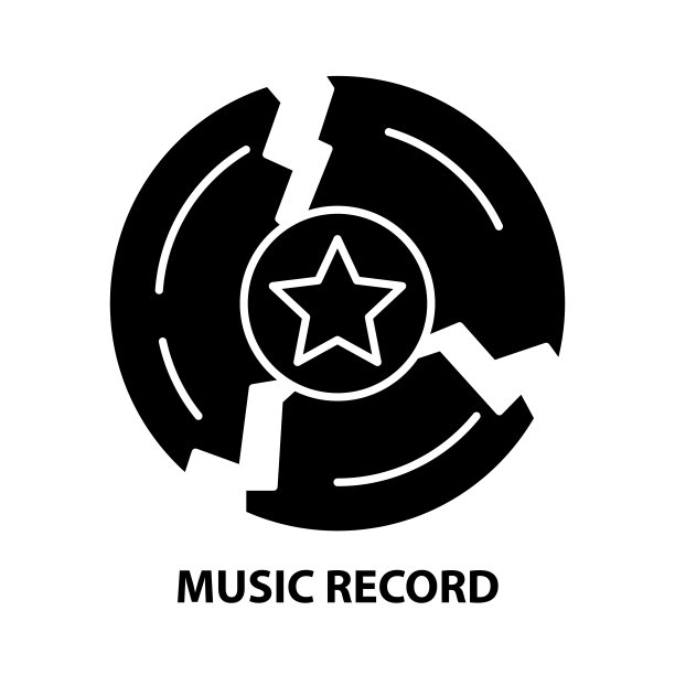 音乐唱片图标，黑色矢量符号可编辑笔画，概念说明图片下载