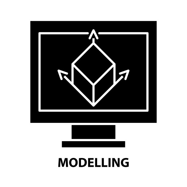 建模图标，黑色矢量符号与可编辑的笔触，概念插图图片下载