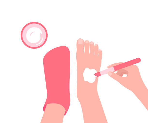 面具的腿。用奶油润滑你的脚，穿上袜子。女人脚上的皮肤护理。关怀脚治疗。矢量图图片下载