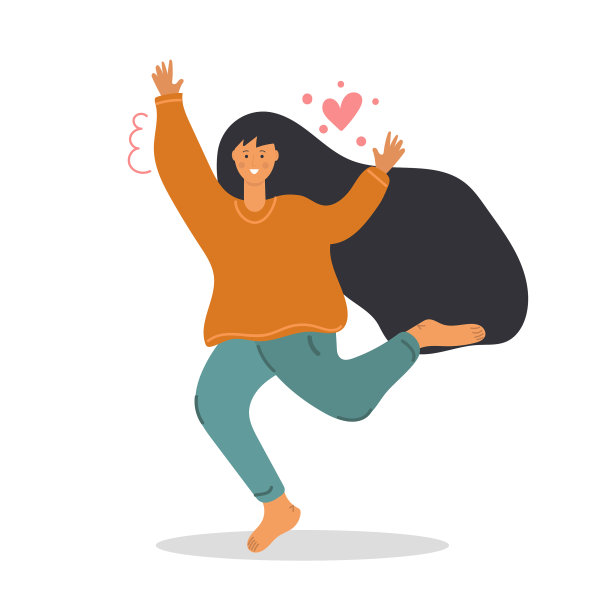 幸福的女人在爱情中，跳舞，微笑，挥手。平坦的插图。图片下载