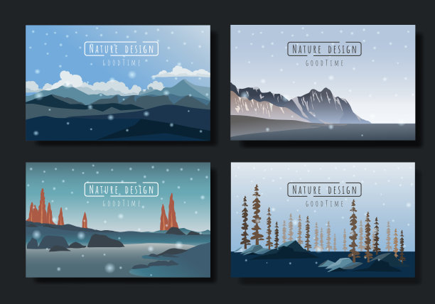 高山矢量风景在一个平坦的风格设置。图片下载