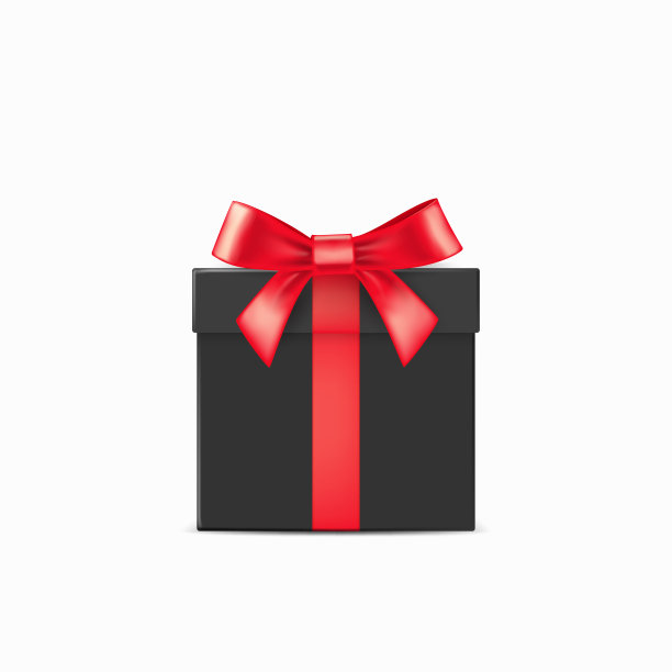 现实的黑色礼盒红丝带在白色的背景。圣诞设计矢量插图图片下载