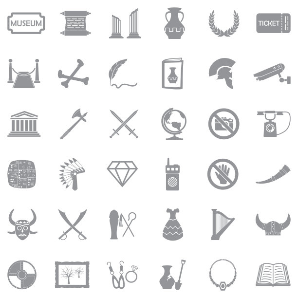 博物馆的图标。灰色平面设计。矢量插图。图片下载