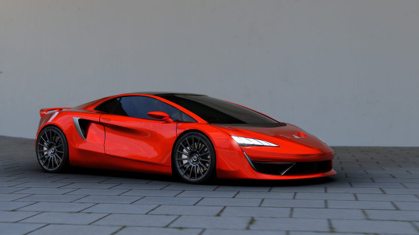 红色跑车侧视图户外图片下载