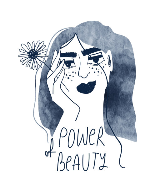 水彩头发拿着花的女人的肖像图片下载