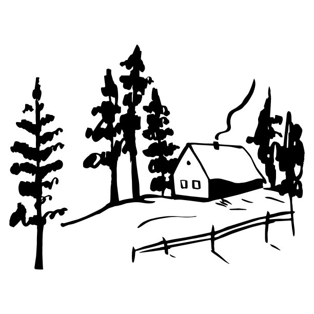 冬季景观与房屋草图图片下载