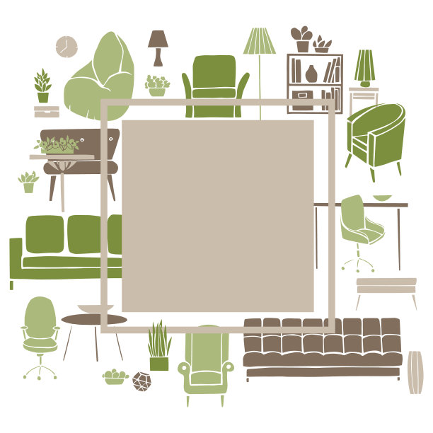 家具，灯具和植物的家庭框架图片下载
