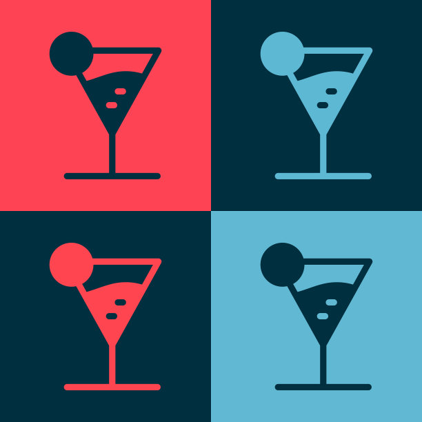 波普艺术马提尼玻璃图标孤立的颜色图片下载