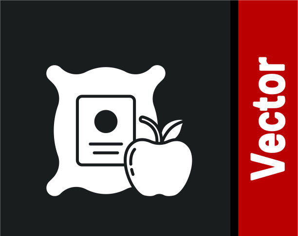 白色苹果在袋图标孤立在黑色图片下载