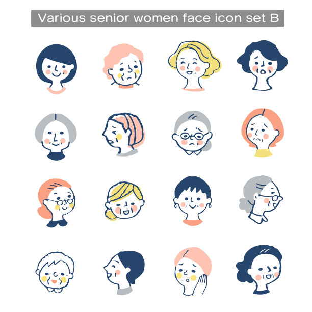 各种年长女性脸部图标集图片下载