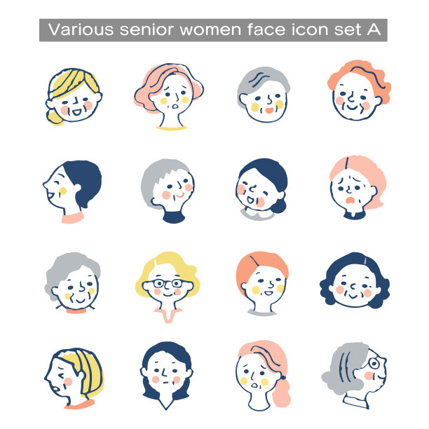 各种年长女性脸部图标集图片下载