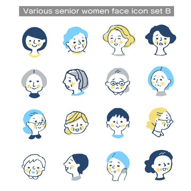 各种年长女性脸部图标集图片下载