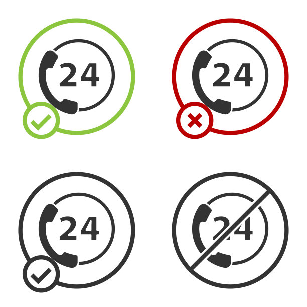 黑色电话24小时支持图标隔离上图片下载