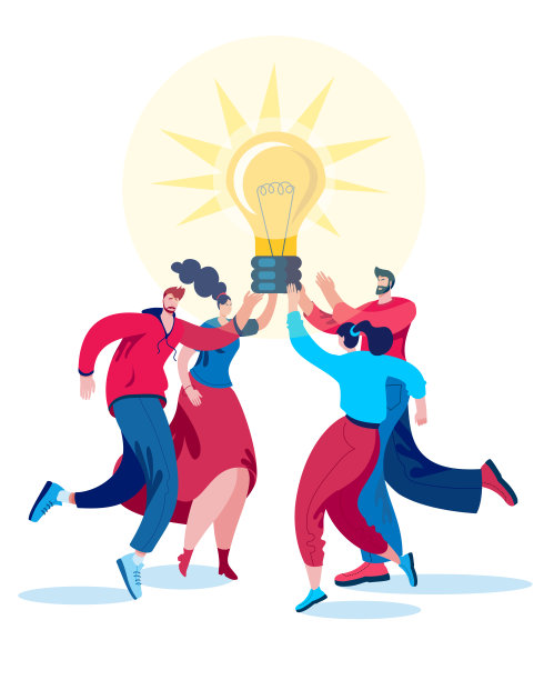 一群穿着休闲装的人正抱着一个很大的想法。图片下载