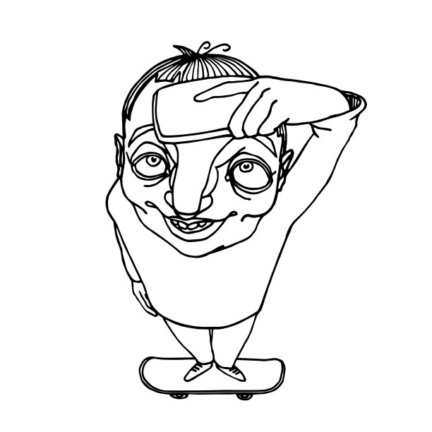 有趣的微笑快乐的男孩站在滑板上自拍图片下载