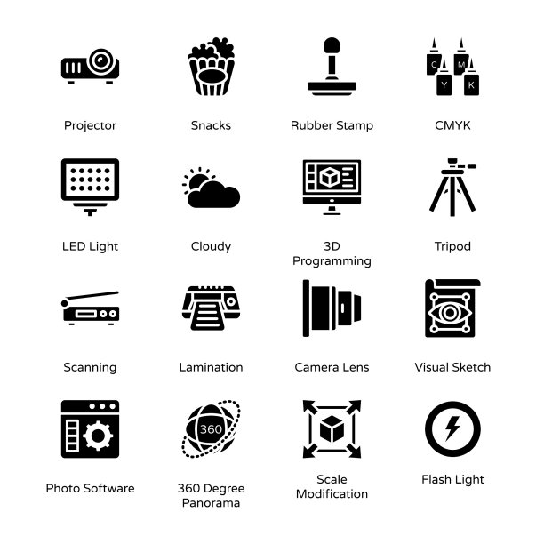 摄影和后期制作字形图标-固体，矢量图片下载