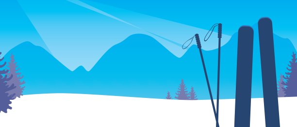 滑雪板，滑雪胜地的极点，文本的地方，平面矢量股票插图作为旗帜的模板图片下载
