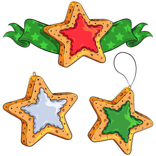 收集星星形状的饼干作为圣诞树装饰在圣诞节传统的颜色图片下载