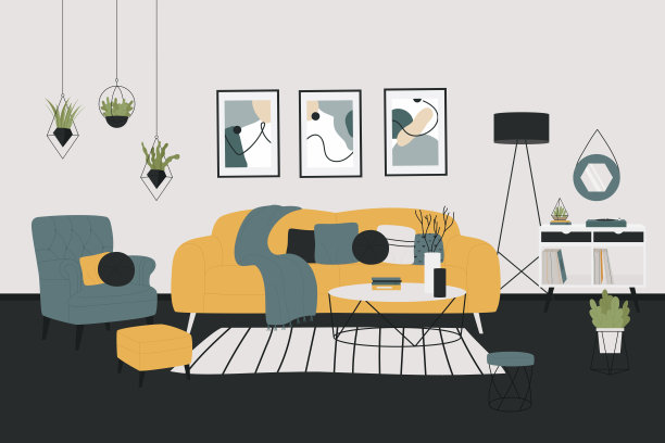 斯堪的纳维亚简约风格的家舒适的客厅内部图片下载