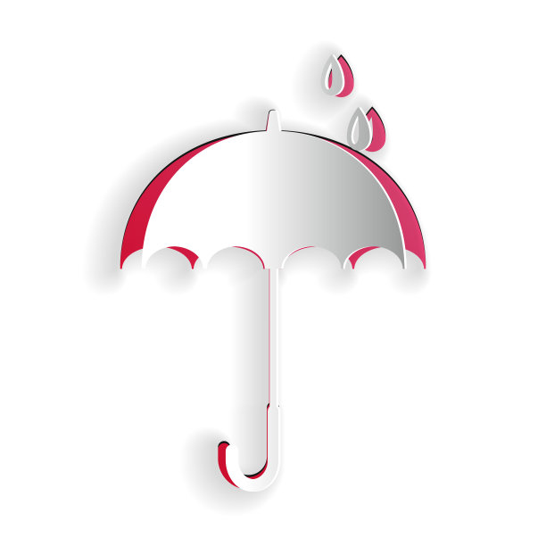 剪纸经典优雅打开伞图标孤立在白色背景。雨保护的象征。纸艺术风格。向量图片下载