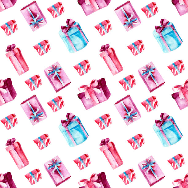 水彩的模式。礼物和丝带图片下载