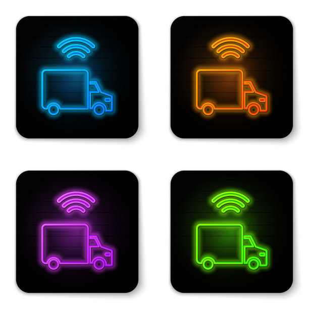 发光的霓虹灯智能送货卡车图片下载