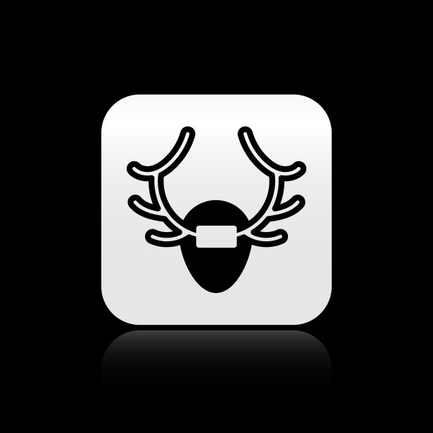 黑鹿的鹿角在盾牌图标孤立上图片下载