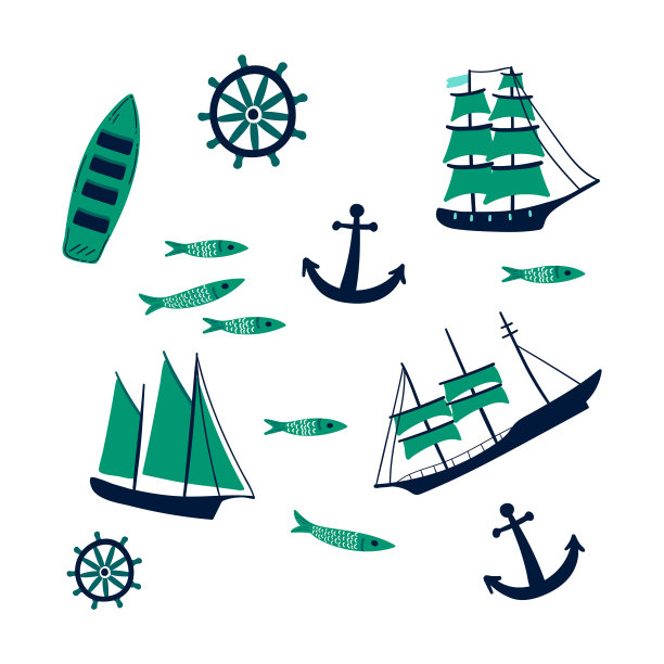 手绘可爱幼稚的航海卡通套装图片下载