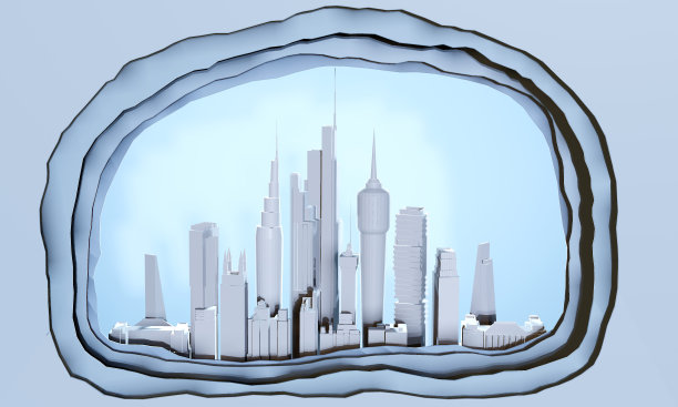 现代城市3D渲染视图。商业和银行与摩天大楼，现代企业建筑，首都，未来的城市景观。商业背景图片下载