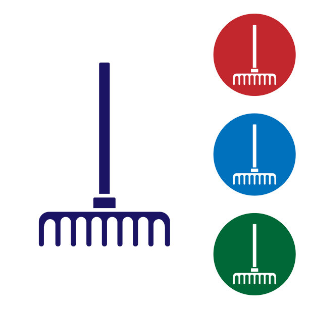 蓝色花园耙图标孤立在白色背景图片下载