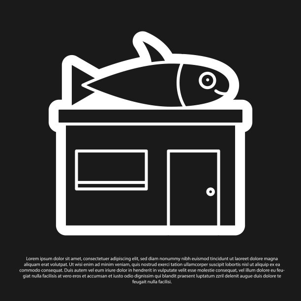 黑色海鲜店图标孤立上黑色图片下载