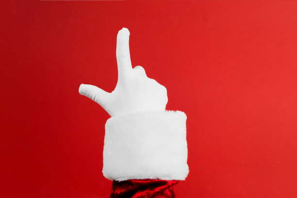 手手指教育计数集。圣诞老人戴着白手套，在红色背景上表示一到五。计算2号图片下载