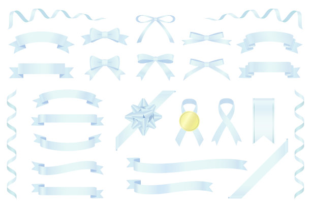 带有闪亮缎带图案的设计元素集合(浅蓝色)图片下载