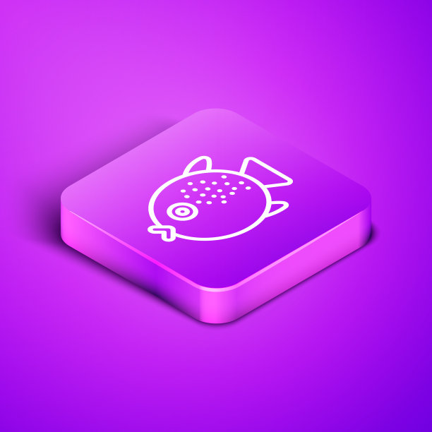 等距线河豚鱼图标孤立在紫色图片下载