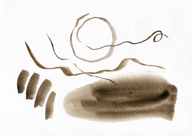 水彩抽象手绘插图与深褐色和阴影纹理形状，线和圆。深褐色和本影图片，景观方向图片下载